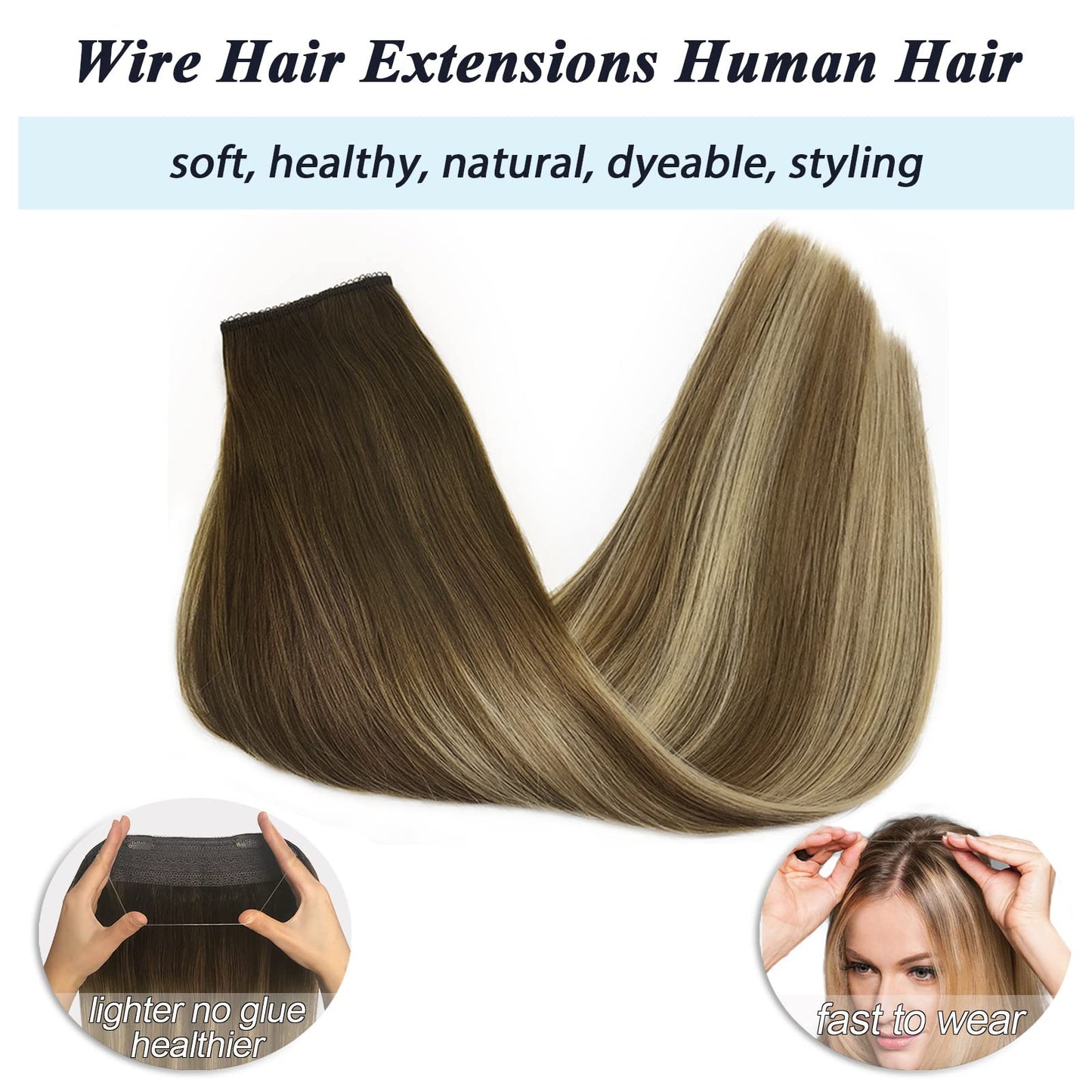 Fish Line Hair Extension Ombre Wire Human Hair Extension Natural Remy