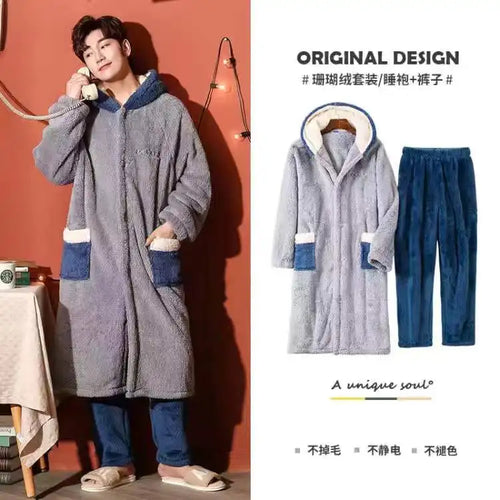 Coral Fleece Nightgown Men's Winter Plus Size Nightgown Suit Thicken