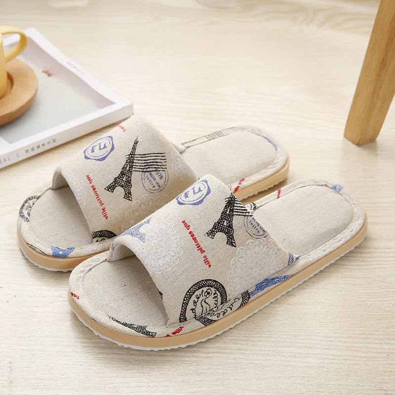 Women Home Slippers Indoor Floor Soft Couple Linen Slipper Spring
