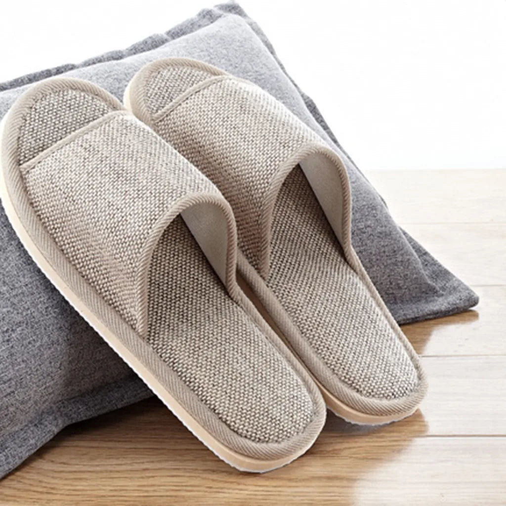 Men and women couple soft slippers Pure plain home linen slippers