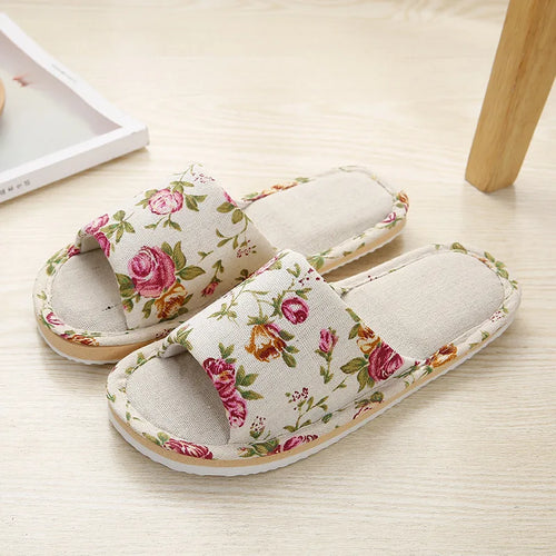 Women Home Slippers Indoor Floor Soft Couple Linen Slipper Spring