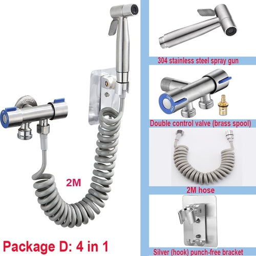 Handheld Bidet Sprayer Set 304 Stainless Steel Spray Gun Shower