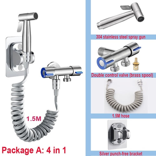 Handheld Bidet Sprayer Set 304 Stainless Steel Spray Gun Shower