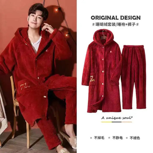 Coral Fleece Nightgown Men's Winter Plus Size Nightgown Suit Thicken