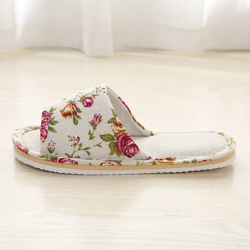 Women Home Slippers Indoor Floor Soft Couple Linen Slipper Spring