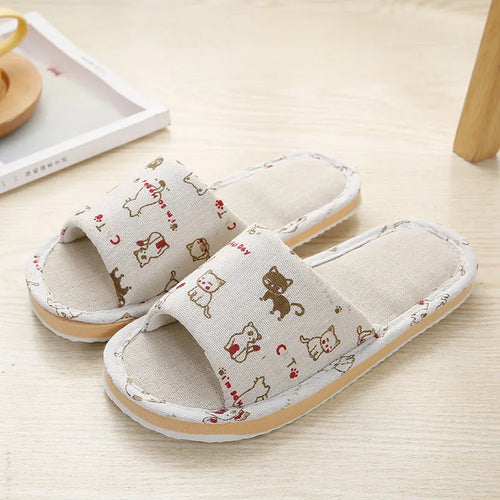 Women Home Slippers Indoor Floor Soft Couple Linen Slipper Spring