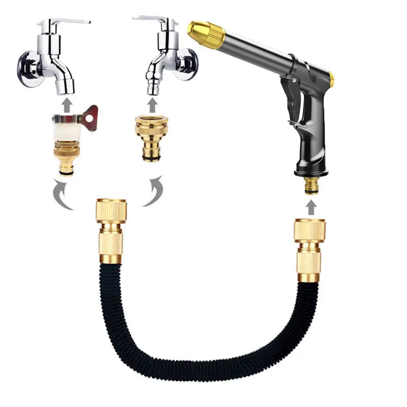 Garden Hose Set With Expandable Water Injector Magic Hose High