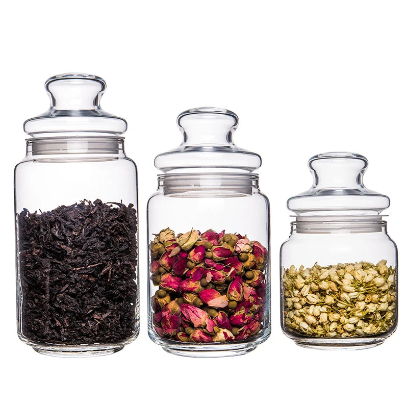 Transparent Glass Sealed Jar Candy Tea Grain Coffee Beans Snacks Spice