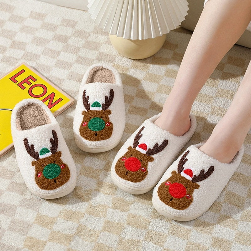 New Christmas Elk Cotton Slippers For Men Women Lovely Cartoon Home