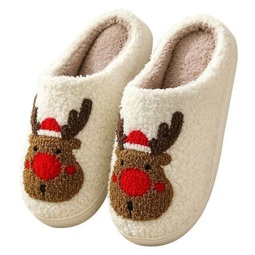 New Christmas Elk Cotton Slippers For Men Women Lovely Cartoon Home