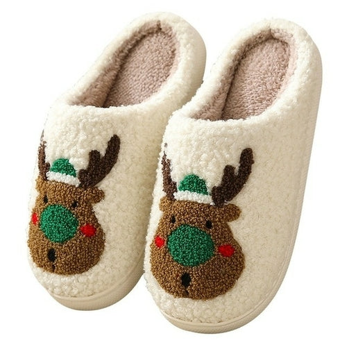 New Christmas Elk Cotton Slippers For Men Women Lovely Cartoon Home