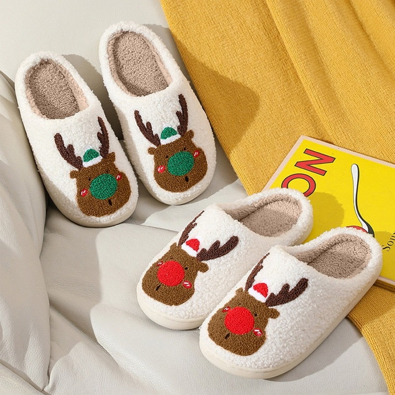 New Christmas Elk Cotton Slippers For Men Women Lovely Cartoon Home