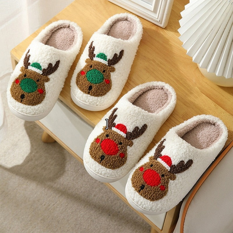 New Christmas Elk Cotton Slippers For Men Women Lovely Cartoon Home