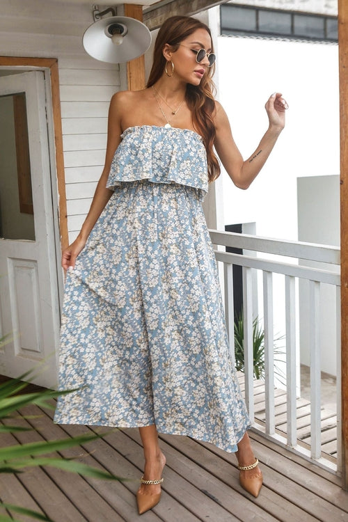 Casual Bandeau Vacation Maxi Dress