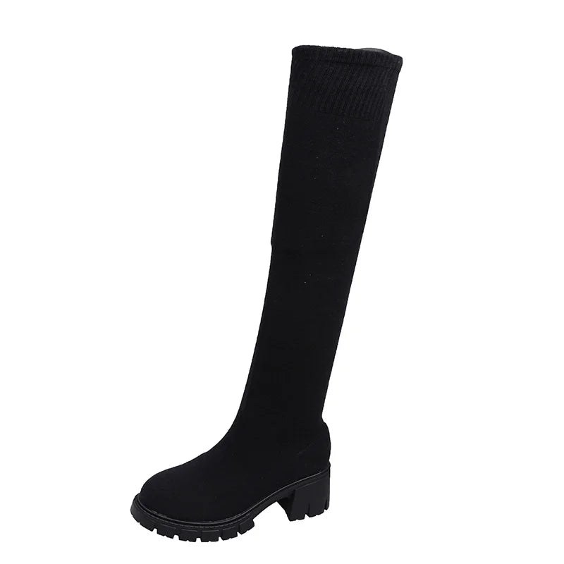 Sexy Slim Over The Knee Stretch Socks Boots Women Autumn Thick High