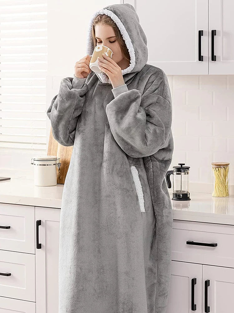 Women Hoodie Blanket Winter Warm Fleece Sweathirt Blanket Oversized