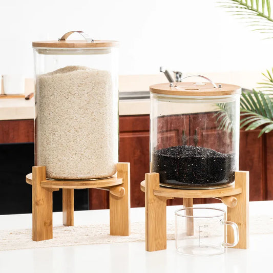 Food Rice Dispenser Storage Container with Airtight Bamboo Lid and