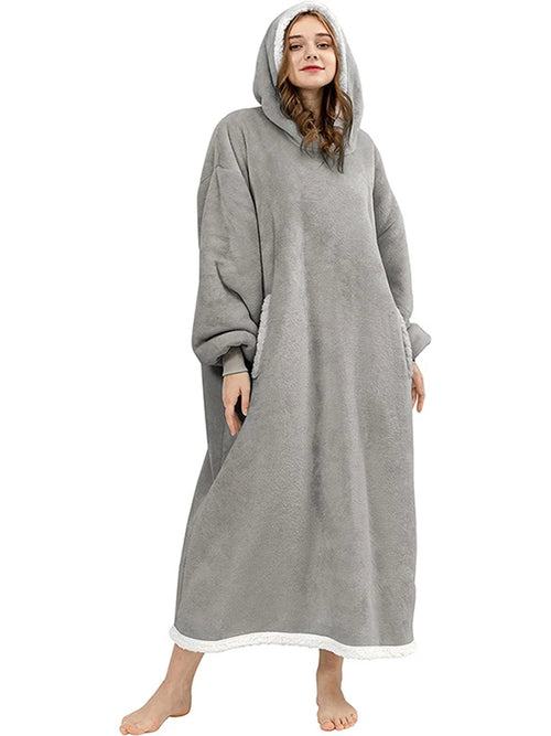 Women Hoodie Blanket Winter Warm Fleece Sweathirt Blanket Oversized