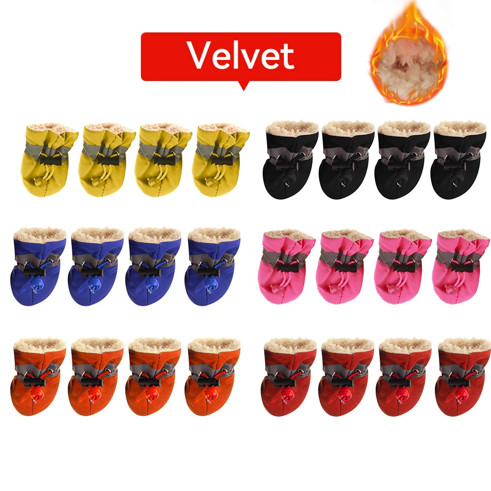 4pcs/set Waterproof Pet Dog Shoes Anti-slip Rain Snow Boot Footwear