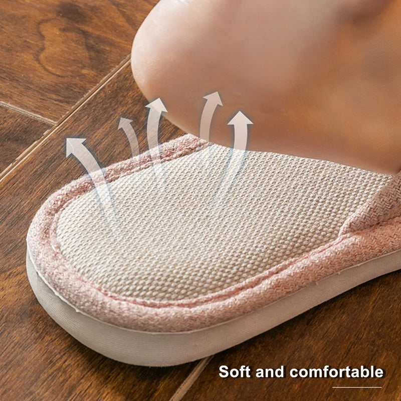 2024 Hot Linen Slippers Women Men Spring Autumn Home Flip Flops Thick