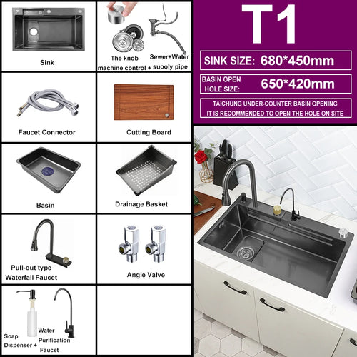 Kitchen Sink Waterfall Sink for Kitchen Stainless Steel Sink Single