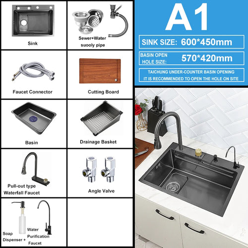 Kitchen Sink Waterfall Sink for Kitchen Stainless Steel Sink Single