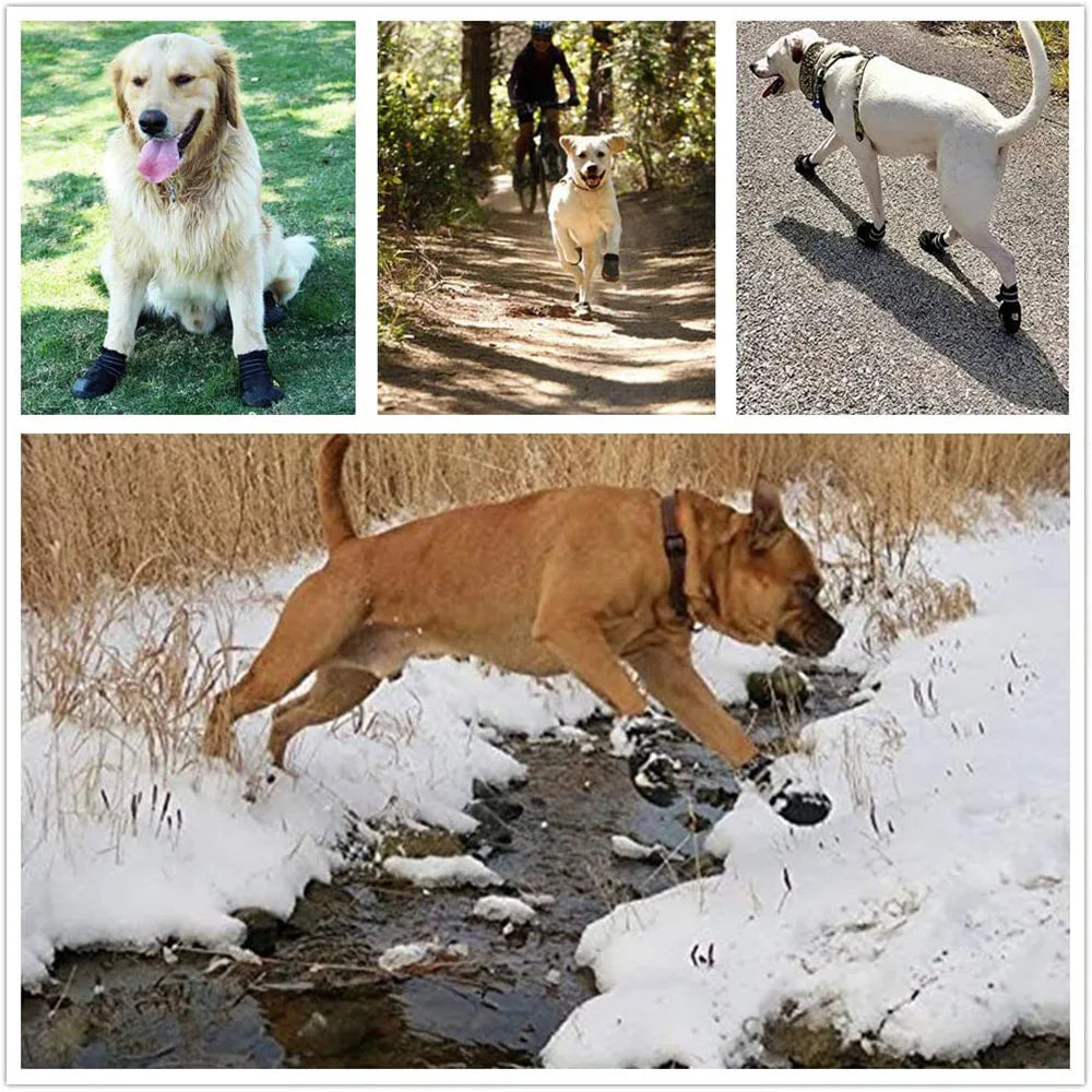 4pcs/set Pet Dog Shoes Reflective Waterproof Dog Boots Warm Snow Rain