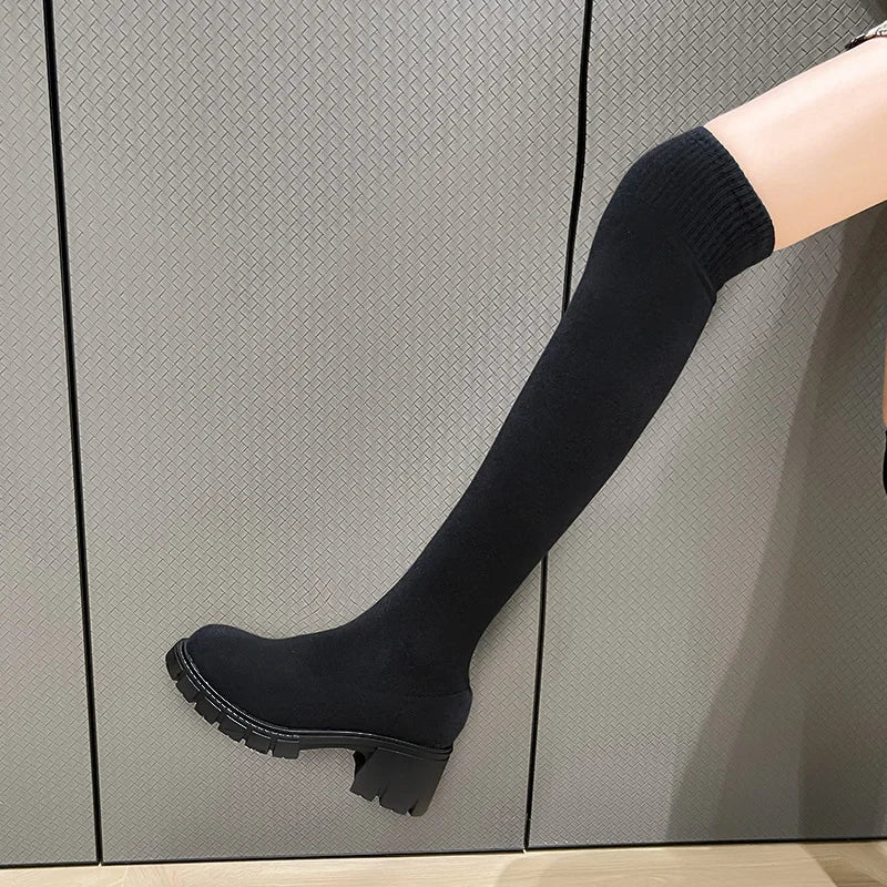 Sexy Slim Over The Knee Stretch Socks Boots Women Autumn Thick High