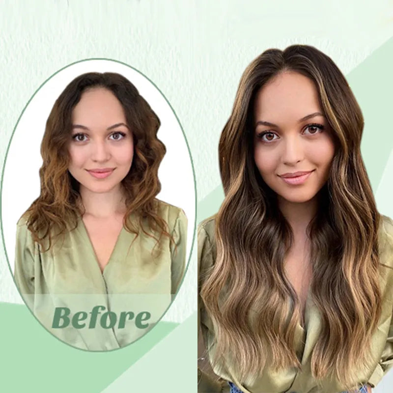 Seamless PU Clip Hair Extensions Human Hair Invisible Balayage Ombre