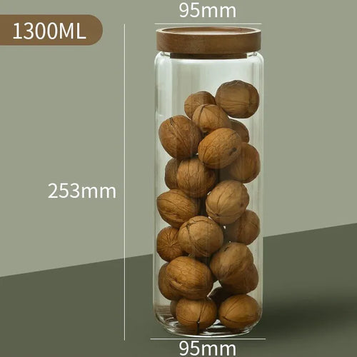 Wood Lid Glass Airtight Canister Kitchen Storage Bottles Jars Food