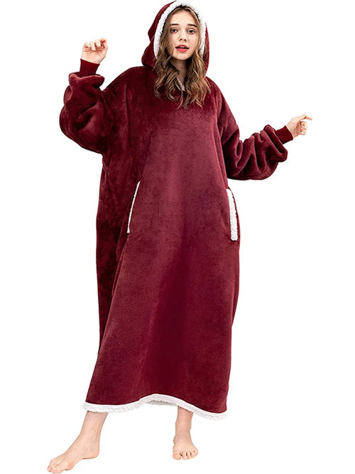 Women Hoodie Blanket Winter Warm Fleece Sweathirt Blanket Oversized