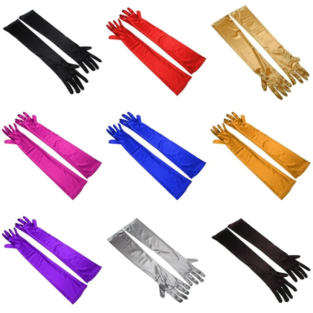 1 Pair Women's Evening Party Formal Gloves Solid Color Satin Long