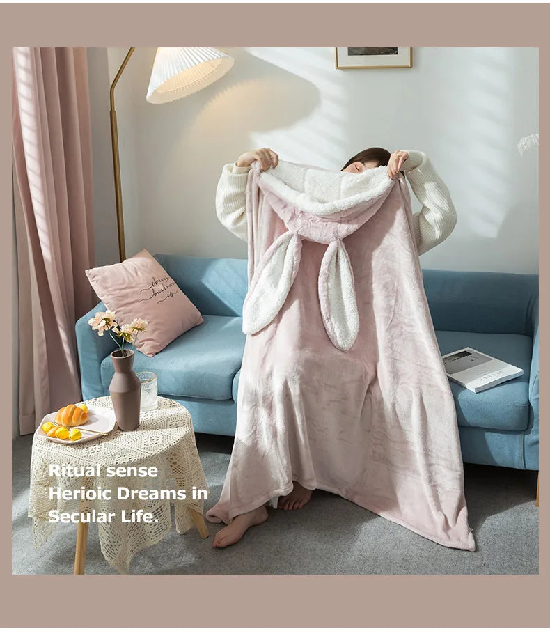 Hooded Cloak Blankets Comfortable for Picnic Travel Fleece Wearable