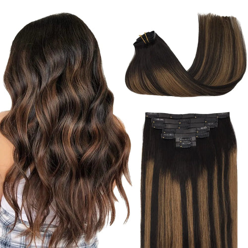 Seamless PU Clip Hair Extensions Human Hair Invisible Balayage Ombre