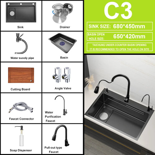 Kitchen Sink Waterfall Sink for Kitchen Stainless Steel Sink Single