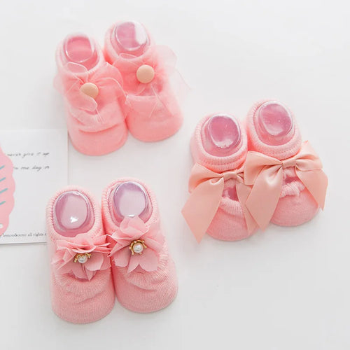 Baby Socks Infant Newborn Baby Girls 3Pcs/Set Slipper Non-slip Socks