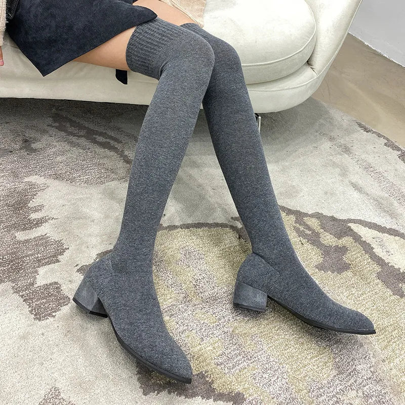 Women's Over The Knee Sock Boots Knitting Sock Boots Pointed Toe