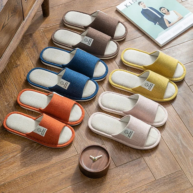 2024 Hot Linen Slippers Women Men Spring Autumn Home Flip Flops Thick