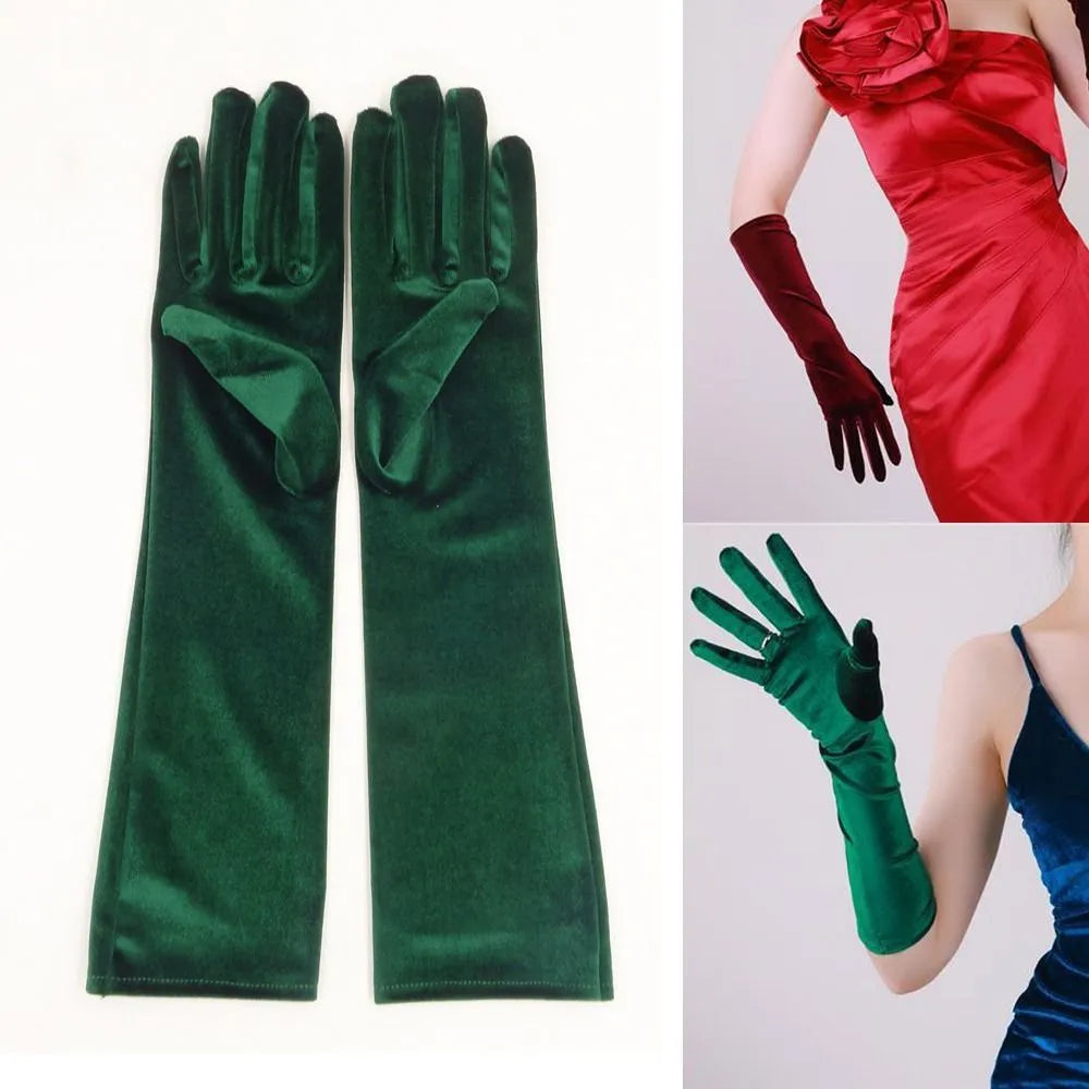 Punk Long Gloves Retro 45cm Velvet Performance Mittens Evening Dress