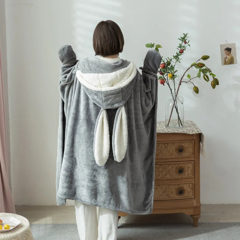 Hooded Cloak Blankets Comfortable for Picnic Travel Fleece Wearable