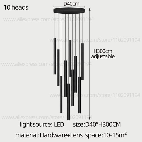Long LED Pendant Lamp Hanging Modern Living Room Lamp Villa Staircase