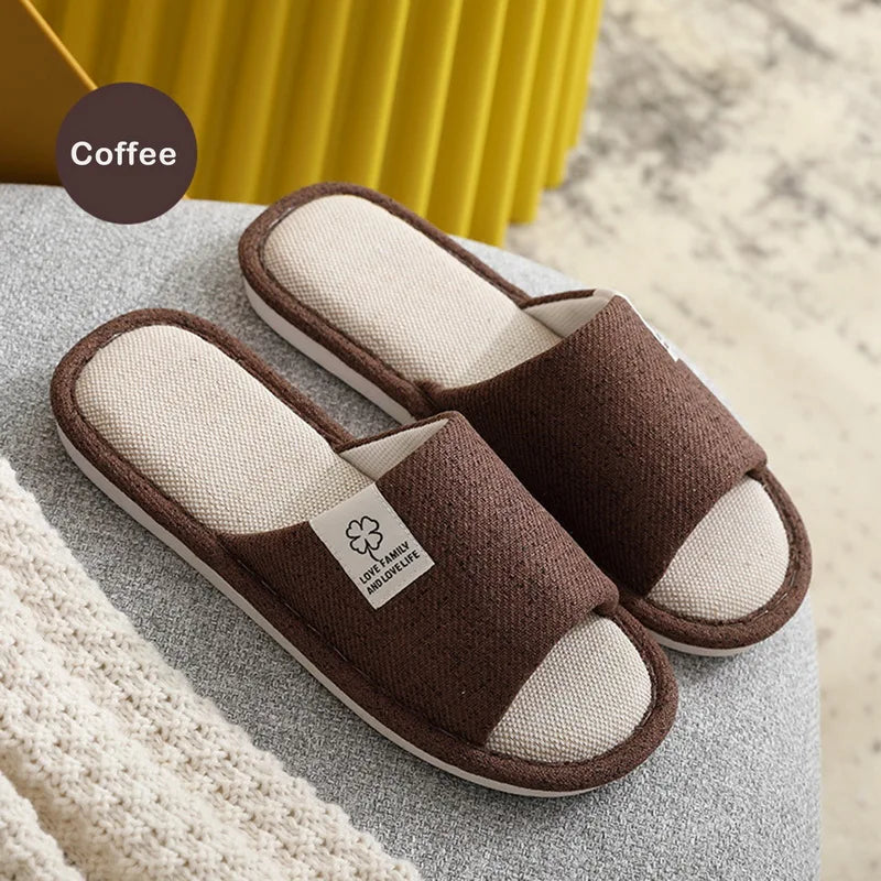2024 Hot Linen Slippers Women Men Spring Autumn Home Flip Flops Thick