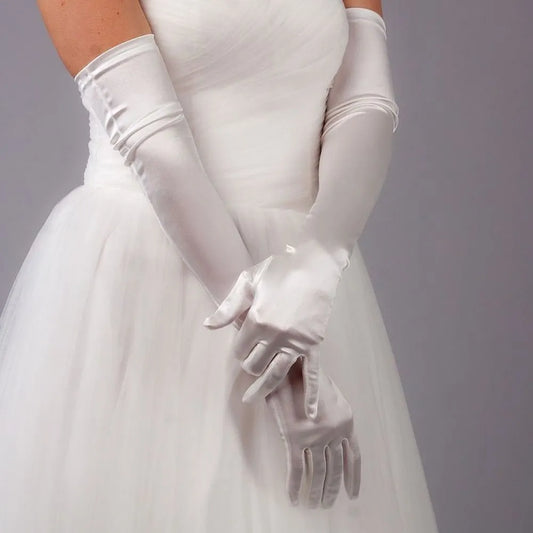 1 Pair Women's Evening Party Formal Gloves Solid Color Satin Long