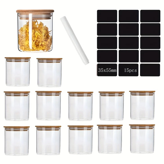 12packs Sealed Storage Jars, Glass Candy Jars With Lids With Bamboo