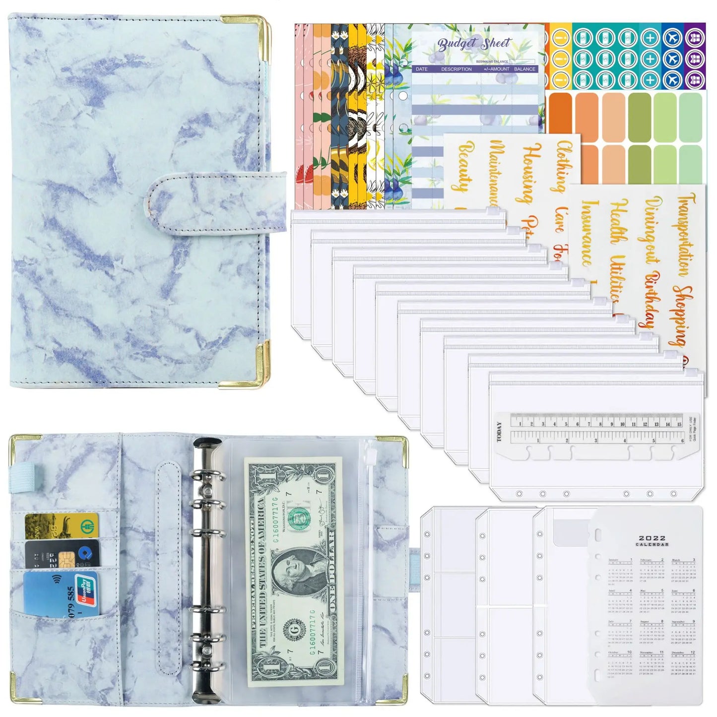 A6 Money Budget Planner Binder With Zipper Envelopes, Cash Envelopes