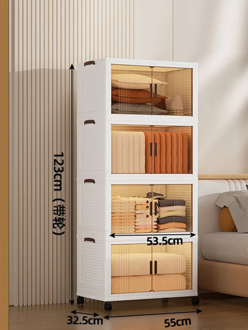 Large Double Door Open Folding Storage Box with Lid Wheels Stackable