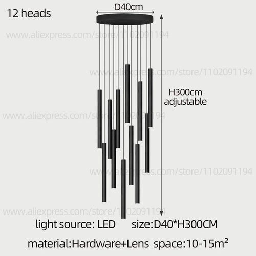 Long LED Pendant Lamp Hanging Modern Living Room Lamp Villa Staircase
