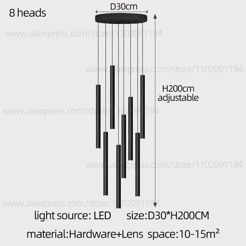 Long LED Pendant Lamp Hanging Modern Living Room Lamp Villa Staircase