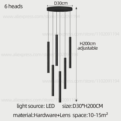 Long LED Pendant Lamp Hanging Modern Living Room Lamp Villa Staircase