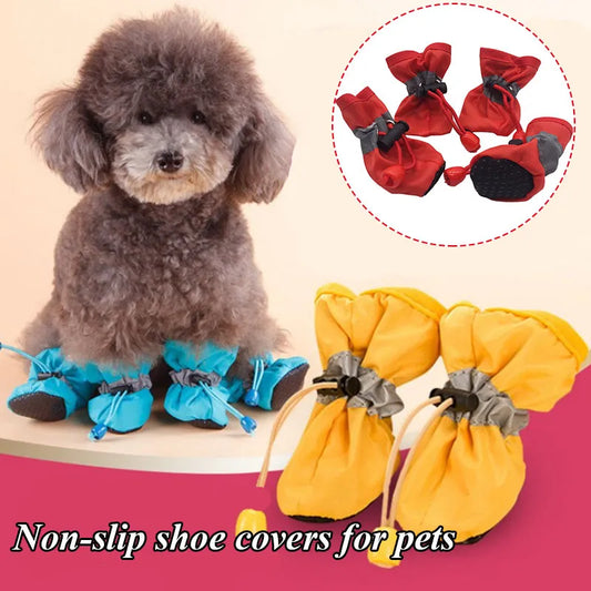 4pcs/set Waterproof Winter Pet Dog Shoes Anti-slip Rain Snow Boots
